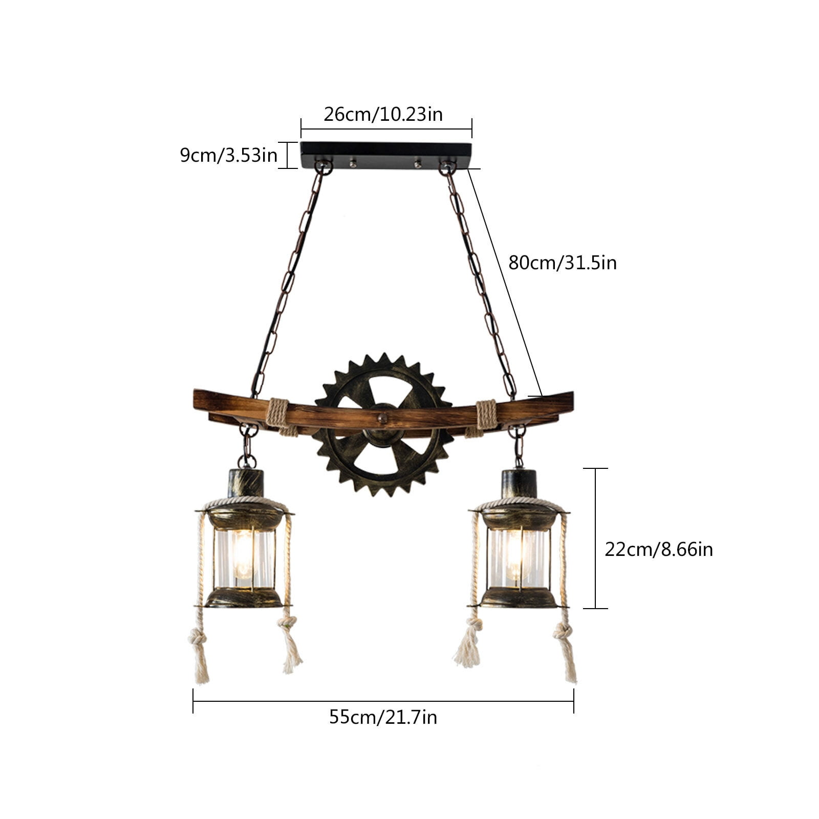 Rustic Wood Chandelier Farmhouse Loft Retro Pendant Light Ceiling Fixture Lamp Black Brown for Living Rooms