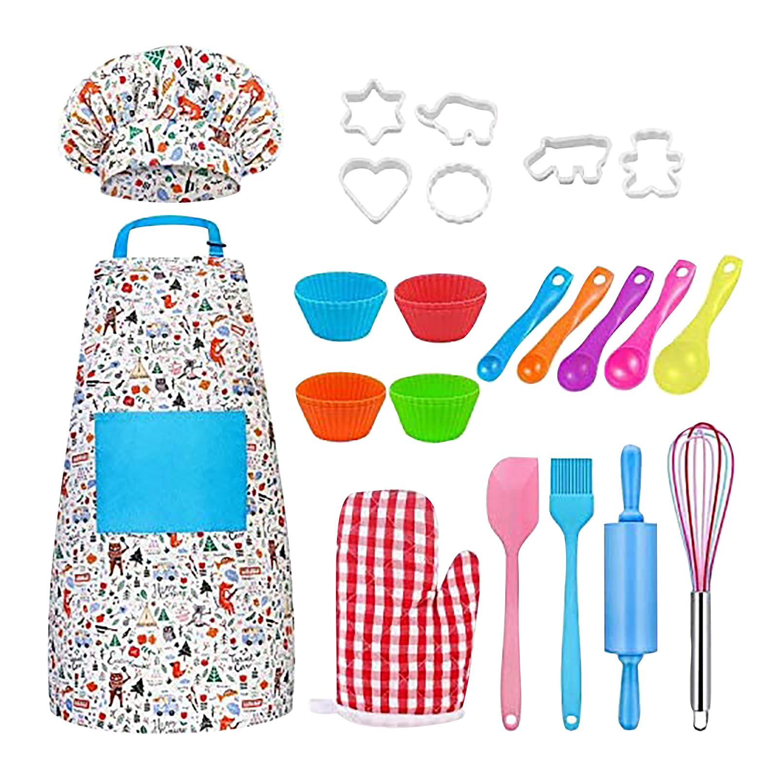Kids Apron Cooking & Baking Set with Real Utensils Kids Chef Hat and Apron Set 