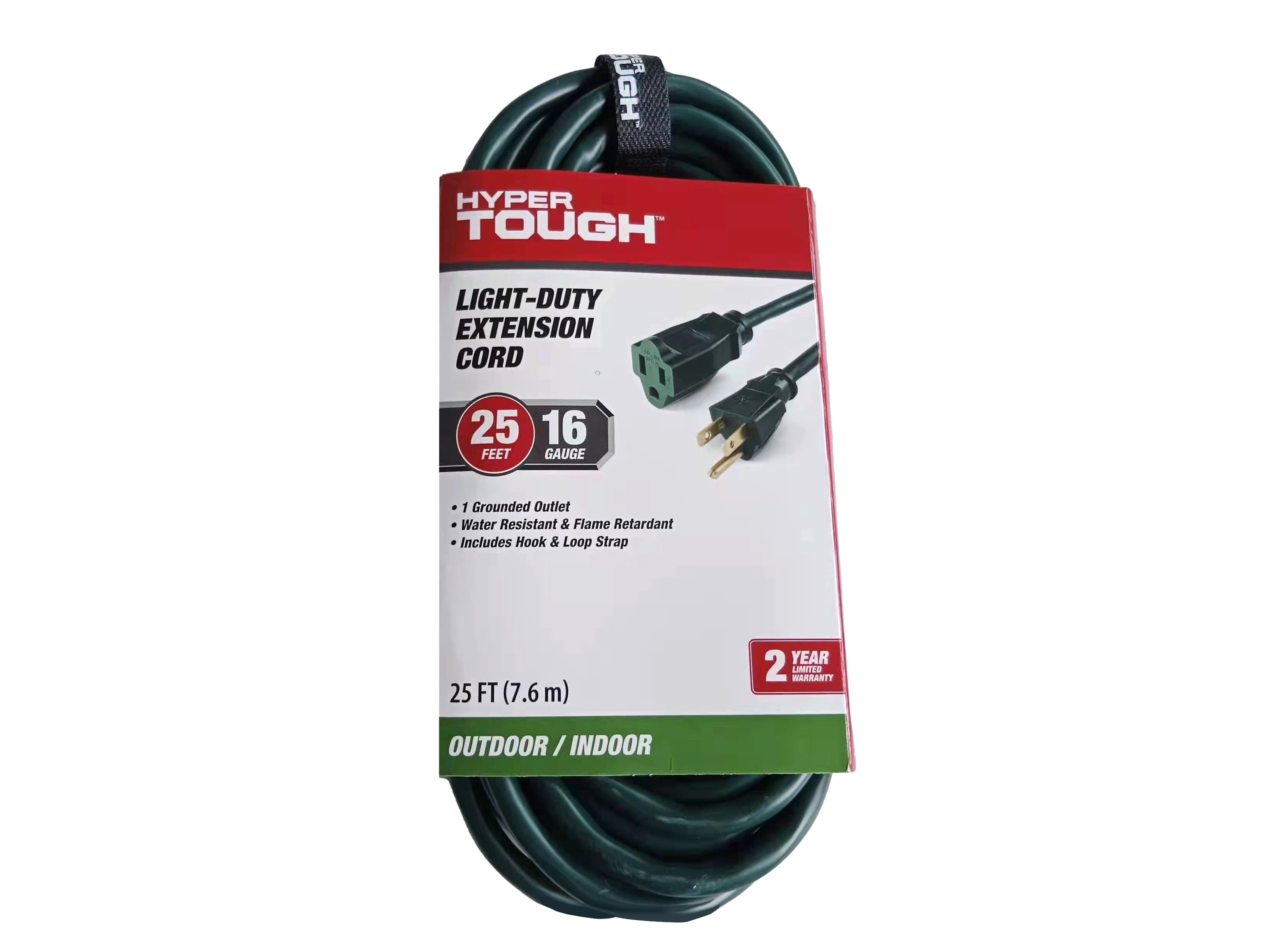 (2 pack) Hyper Tough 25 ft Green 16AWG 3-Prong Single Outlet Outdoor Extension Cord, 13 Amps