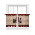 thumbnail image 7 of Buffalo Check Sheer Curtains 45 inches Long 2 Panels Set Plaid Merry Christmas Trees on Retro Wooden Board Tiers Sheers Rod Pocket Small Window Short Curtains for Kitchen Cafe, Each 52" W x 45" L, 7 of 7