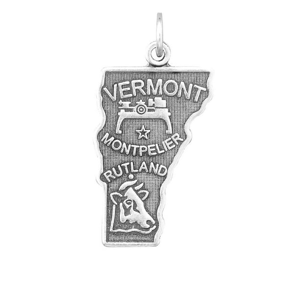 Welcome To Green Mountain State! Oxidized 925 Sterling Silver Vermont State Charm 14.5mm X 30mm Pendant Necklace for Wom