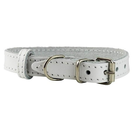 White Dog Collar Collars - Genuine Leather Dog Collar Smallest Dogs Puppies 3 Sizes White (Neck: 9.5
