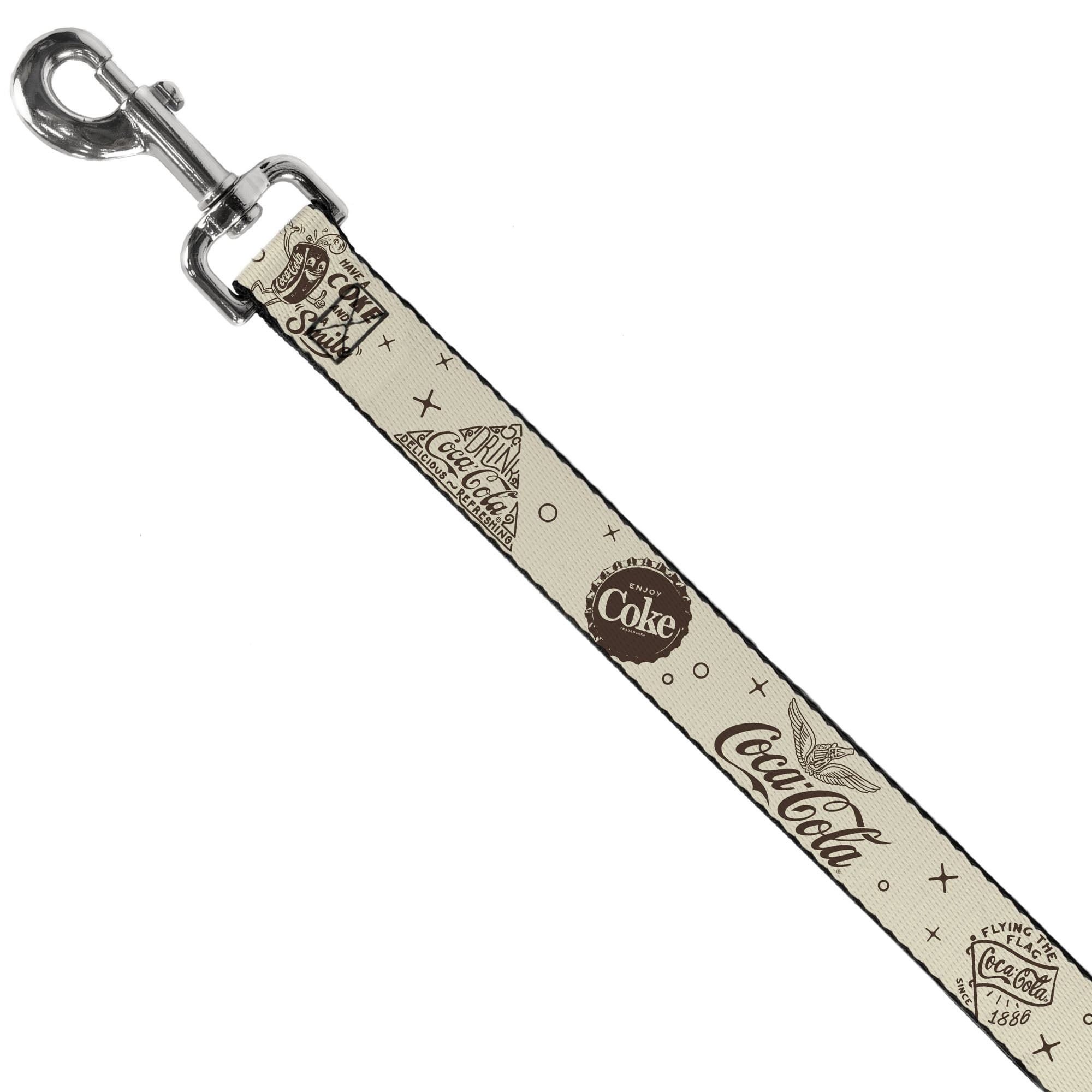 The Coca-Cola Company Pet Leash, Dog Leash, Vintage Coca Cola Coke Icons and Ad Logos White Brown, 6 Feet Long 1.0 Inch Wide