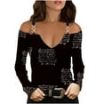 thumbnail image 1 of Womens V Neck Casual Patchwork Color Printing T-Shirts Long Sleeve Pullover Blouse Tops, 1 of 1