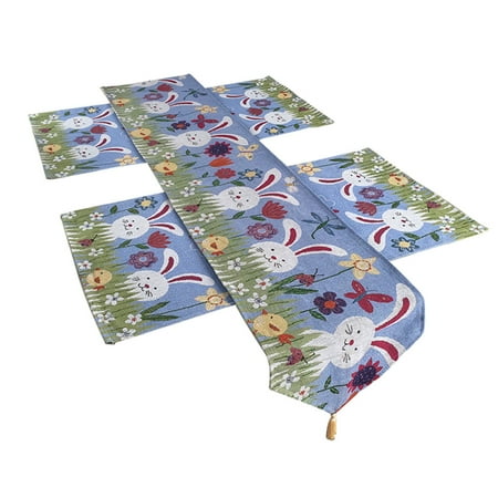 

Sofullue Bunny Rabbit Easter Table Runner with Placemats Tablecloth Home Party Decoration