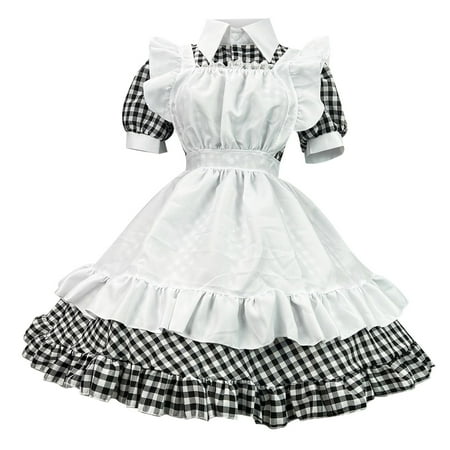 

VEKDONE Women Lingerie Set Short Sleeve Dress Apron Maid Outfits Plus Size Lace Trim Maid Costume Dress Gray XXXXXL