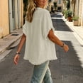 thumbnail image 5 of Favoffer Women's Linen Blouses V Neck Short Sleeve Tassel Button Casual Tops Lightweight Summer Shirts for Vacation Beach Daily, 5 of 6