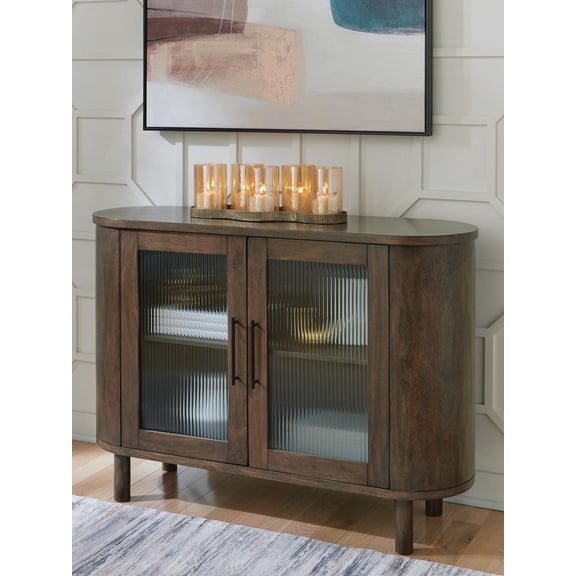 Signature Design by Ashley Mayridge Accent Cabinet with 2 Fluted Glass Doors and Shelf, Medium Brown Mango Wood Storage Cabinet for Living Room