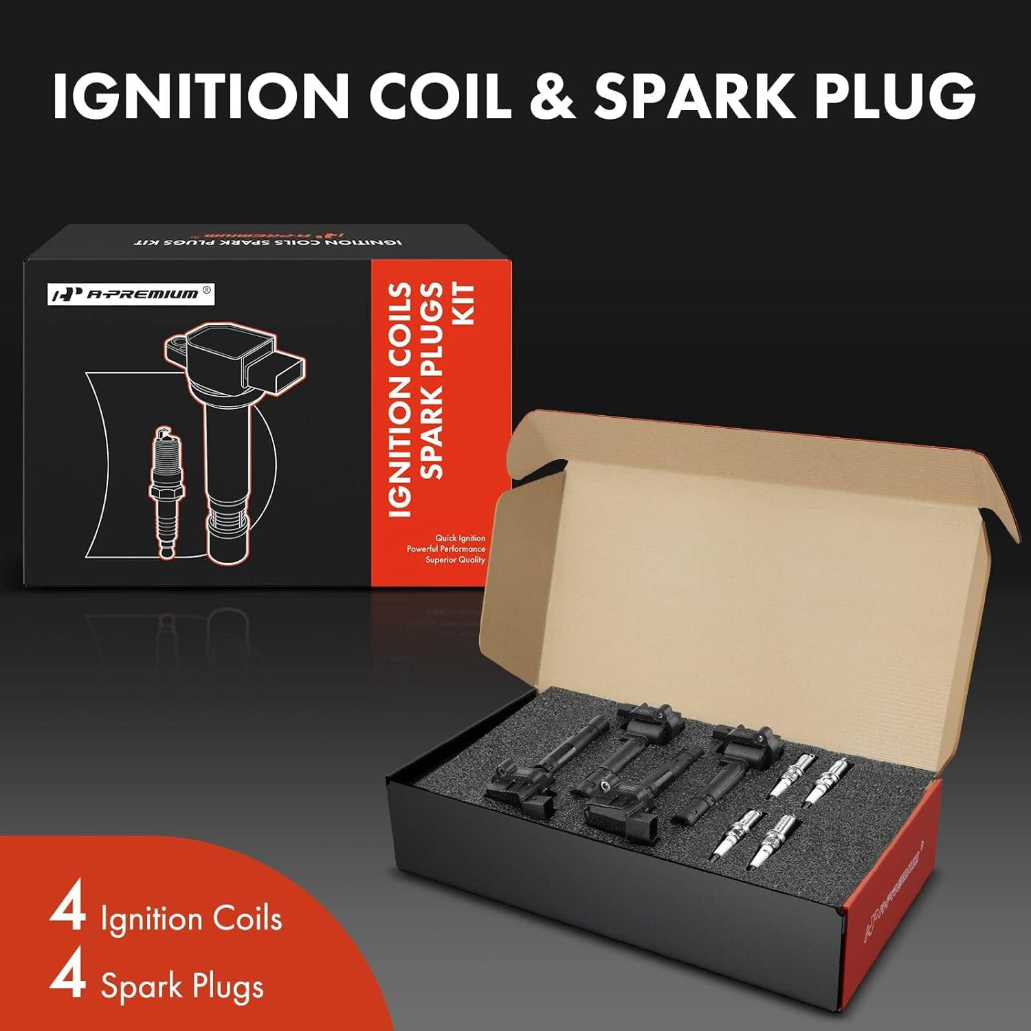 A-Premium Ignition Coils and Spark Plugs Kits Compatible with Mercedes Benz C230 2003 2004 2005 L4 1.8L 4-PC Set