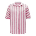 thumbnail image 4 of Short Sleeve Blouses for Women Dressy Casual Buttons up Shirt Lapel Collar Shirt Vertical Striped Tops Linen Blouse, 4 of 6