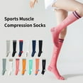 thumbnail image 1 of harmtty 1 Pair Compression Stockings Striped Stretchy Long Tube Anti-Fatigue Sporty Socks for Running Climbing Riding,One Size N, 1 of 8