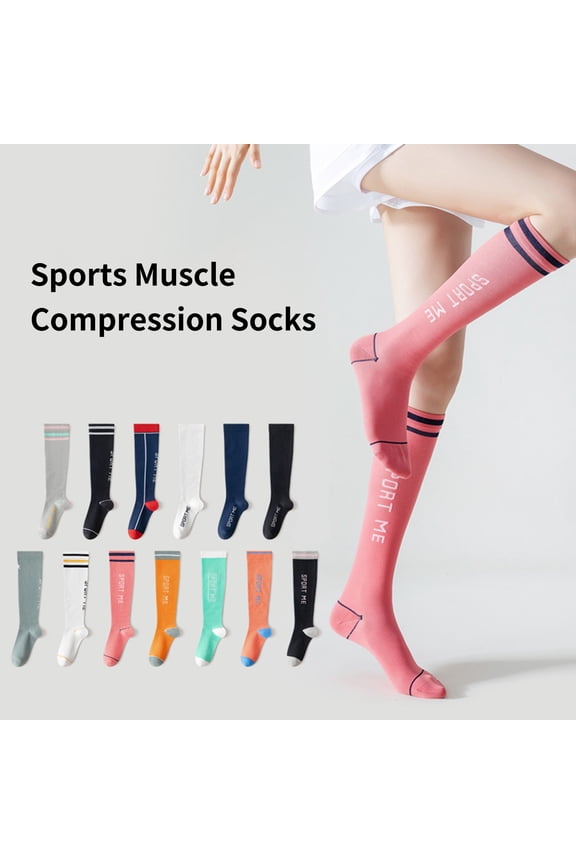 1 Pair Compression Stockings Striped Stretchy Long Tube Anti-Fatigue Sporty Socks for Running Climbing Riding