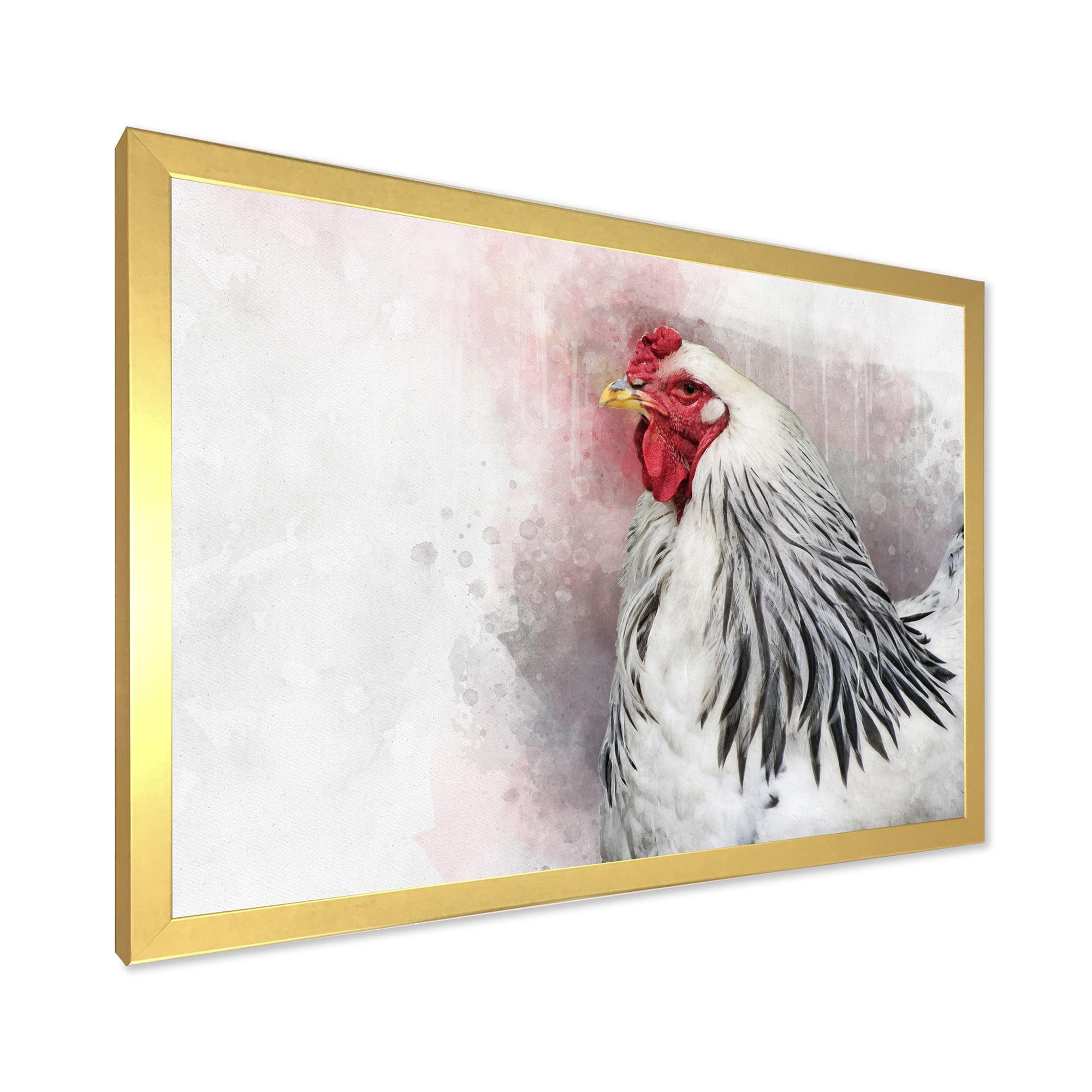 Designart 'Close Up Of White Columbia Brahma Rooster Bird' Traditional Framed Art Print
