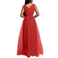 thumbnail image 4 of Frontwalk Women Maxi Dresses Solid Color Summer Beach Sundress V Neck Long Dress Boho A-line Sleeveless Red L, 4 of 4