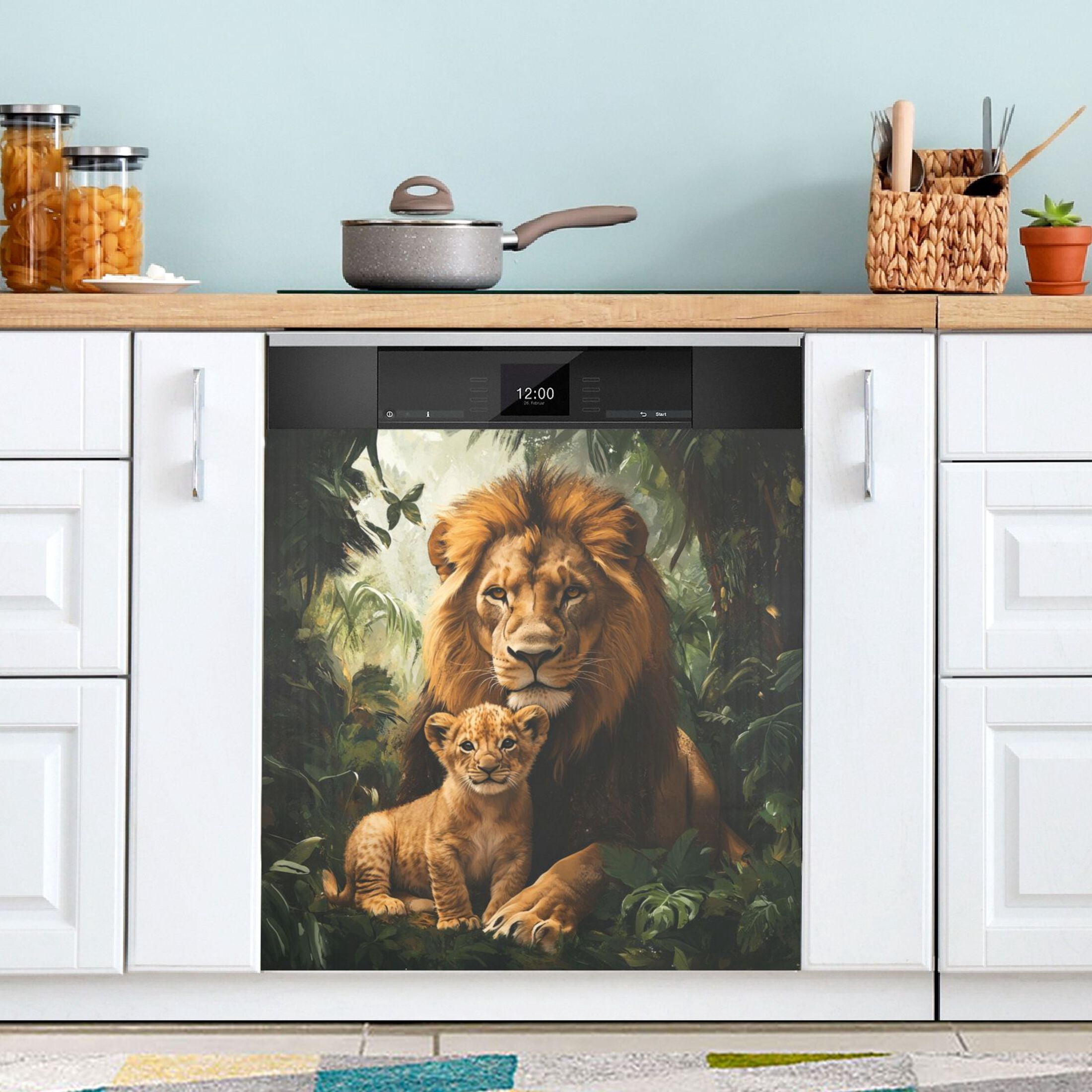 Dishwasher Magnetic Sticker 23x26 Inch Refrigerator Magnetic Sticker Washing Machine Magnetic Sticker Kitchen Panel Magnetic Sticker Home Decor Beautiful Brown Lions