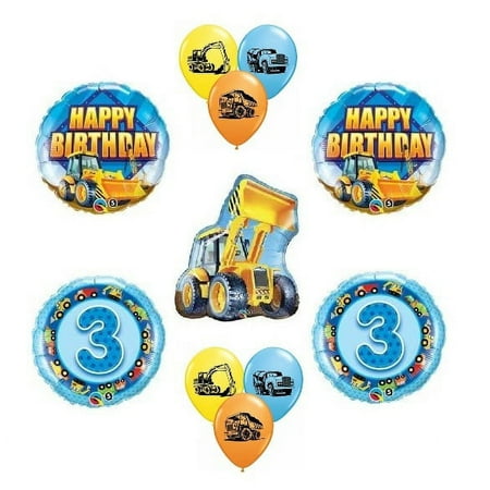 Bull DOZER BullDozer Construction TRUCK 3rd Birthday arty MYLAR and Latex Balloons