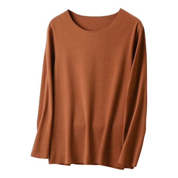 Sonducket Ropa interior térmica femenina Tops manga larga sin costuras cómodo otoño Oficina dormir ropa interior camisa cálida para Prendas para la parte del cuerpo Marron oscuro 4XL