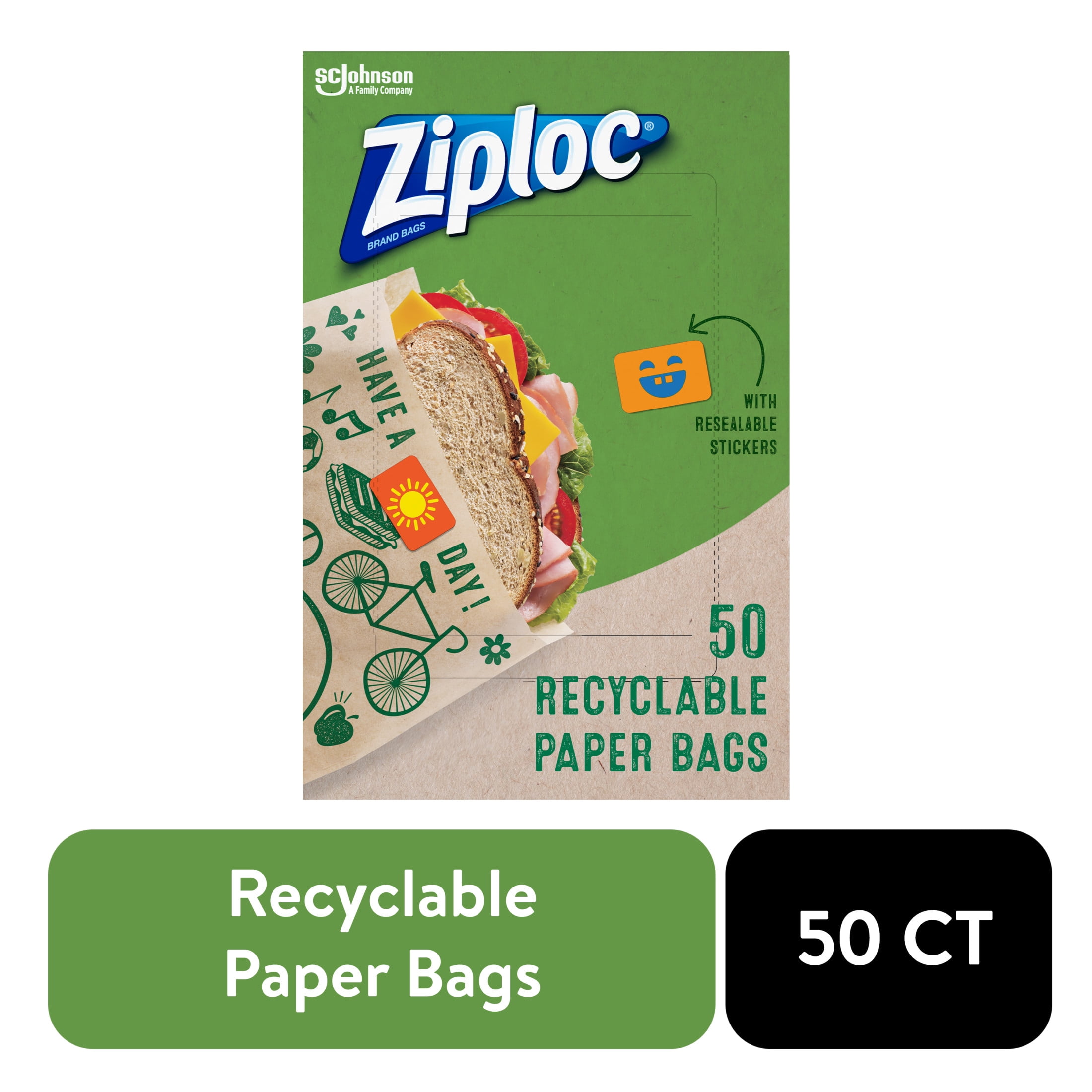 (2 pack) Ziploc Brand Recyclable + Sealable Paper Sandwich Bags, 50 Count
