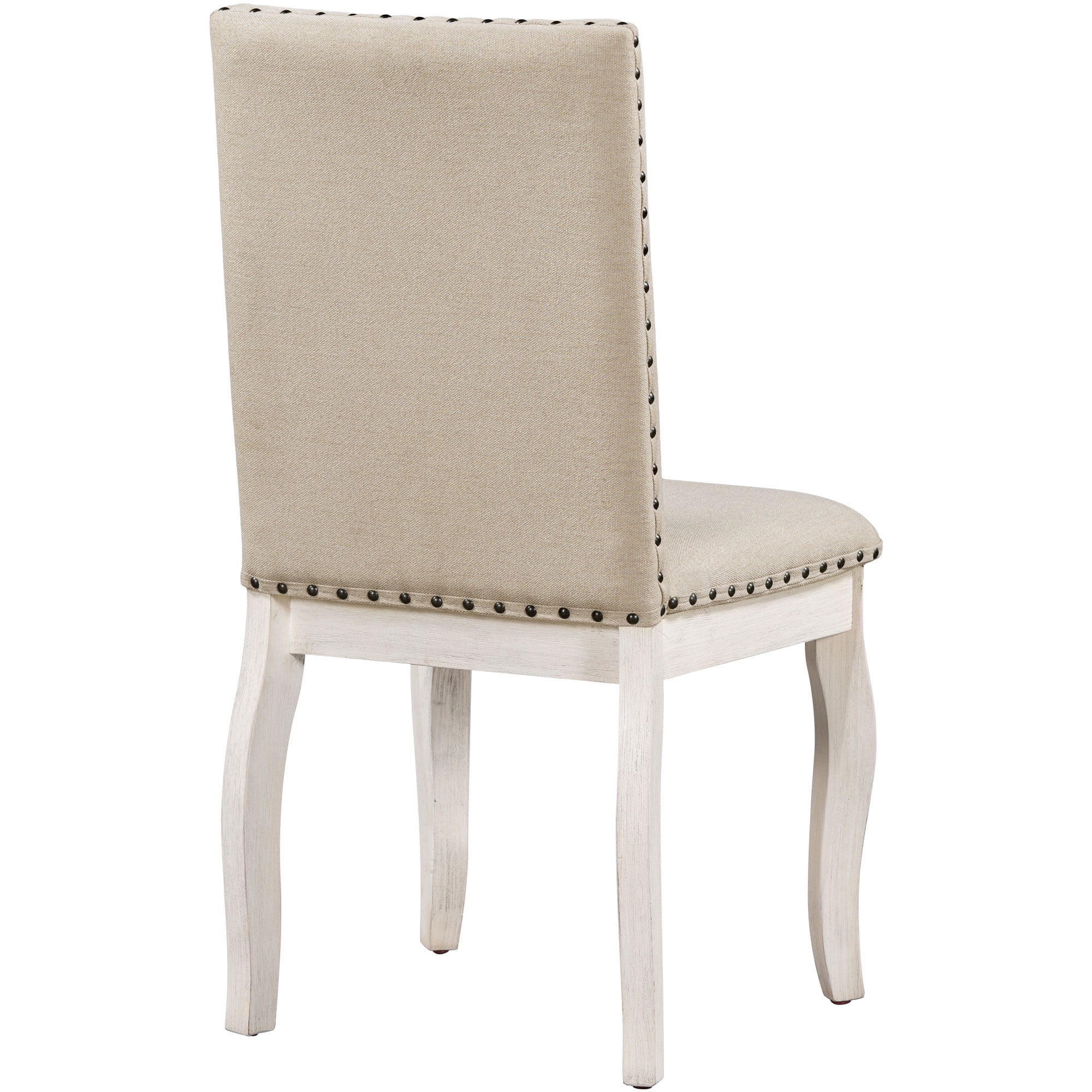 PORKISS Set of 2 Dining Chairs, High Back Upholstered Kitchen Chairs with Solid Wood Frame, Curved Legs and Bronze Nailhead Trim, White