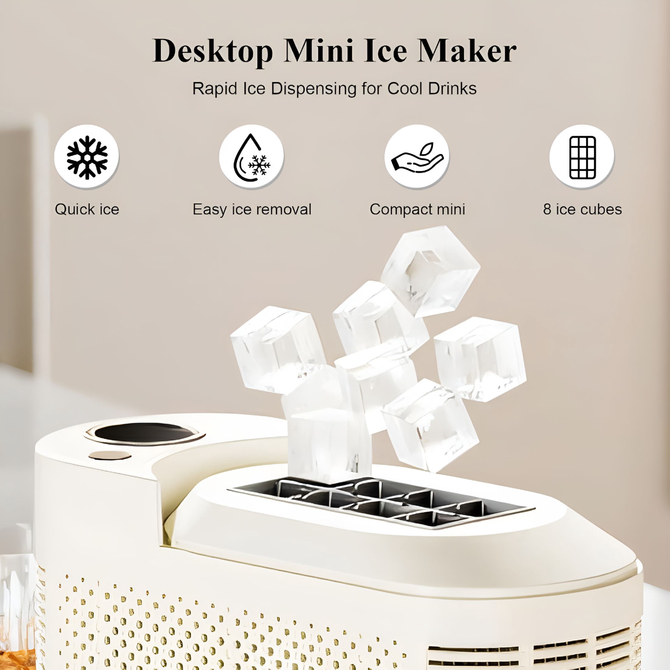 HIBIBUD 2026 New Portable Countertop Ice Maker Machine with Ice Tongs,8 Cubes in 10 Mins,Compact Mini Ice Maker for Home/Camping/Office Bar/Party/Car