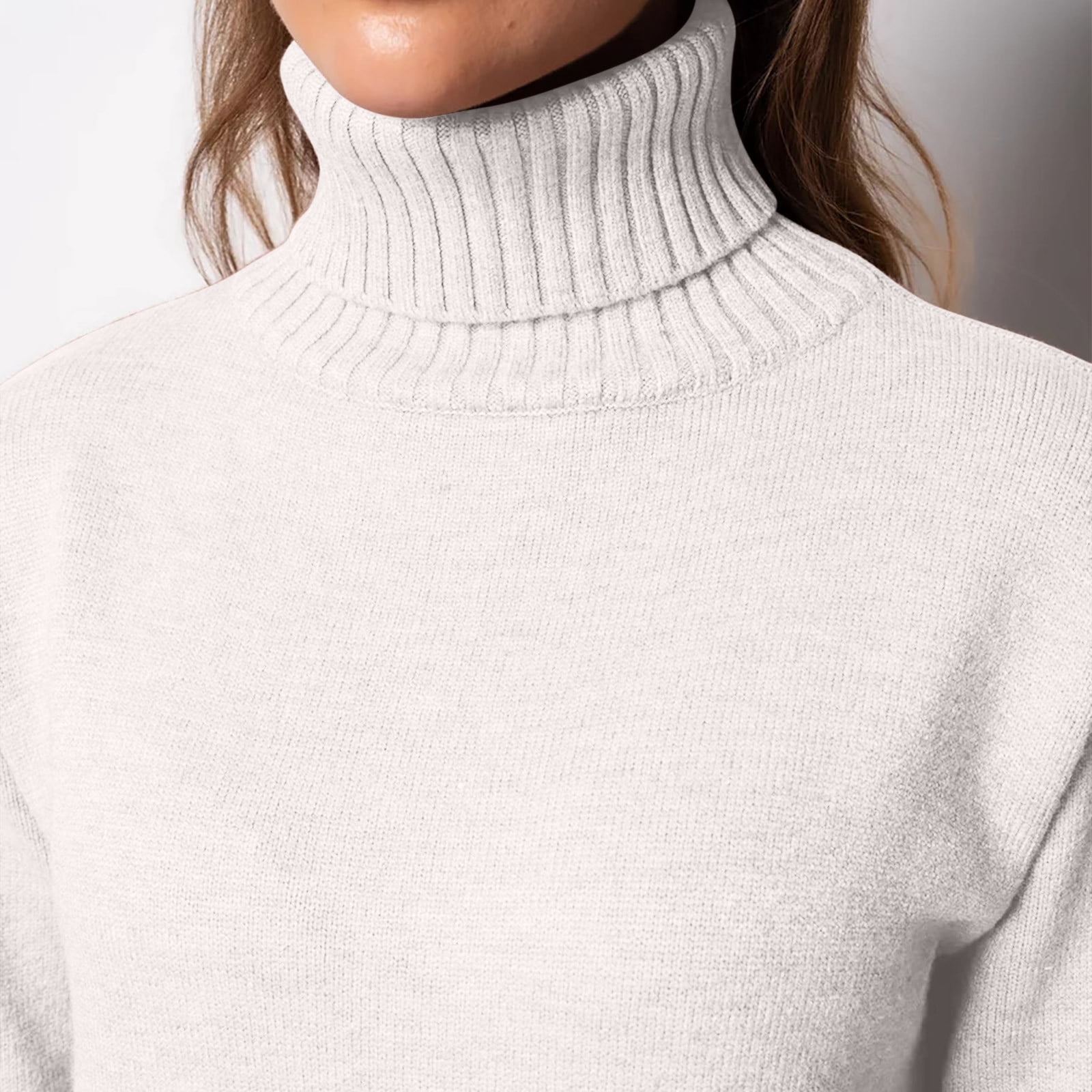 Arnsht Womens Fall and Winter Elegant Fleece Sweater Dresses Solid Color Loose Turtleneck Dress Long Sleeve Knitted Skirt White S