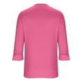 thumbnail image 5 of Womens Ruffle 3/4 Sleeve Tops V Neck Casual Cute Fall Spring Summer Tee Shirts Solid Color Loose Tshirts (M, Hot Pink), 5 of 7