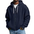 thumbnail image 2 of Waffle Hoodie Men Full Zip Sweatshirt Hooded Cardigan with Pocket Loose Fit Drawstring Athletic Jackets Navy M, 2 of 9
