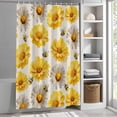 thumbnail image 6 of Golden Gray Chrysanthemum Shower Curtain Set, Waterproof Shower Curtains for Bathroom, Farmhouse Bees Floral Rustic Washable Fabric Cloth Bath Curtain for Bathtub Decoration with Hooks 48x72 Inches, 6 of 9