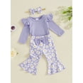 thumbnail image 3 of Suealasg 3Pcs Baby Girl Fall Clothes Long Sleeve Ribbed Romper + Daisy Print Flare Pants + Headband Set 3 6 9 12 18 Months Infant Girls Autumn Cute Outfits, 3 of 7
