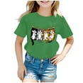 thumbnail image 2 of Tfken Toddler Child Girls Tee Crew Neck Short Sleeve T-Shirts Cat Print Breathable Soft Tops Green Size 8-10 Years, 2 of 5