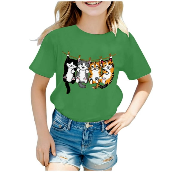 ibiyuan Girls Shirts Size 7-8 Short Sleeve Girls T Shirts Size 10 Cute Graphic Toddler Girl Tops 2t Crew Neck Tees Comfort Summer Casual Vacation Tops,2-4 Years