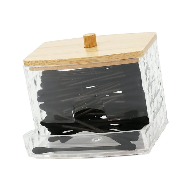 1 Pc Frasco de Hisopos de Algodón Acrílico con Tapa de Patrón de Diamante Color Madera Claro