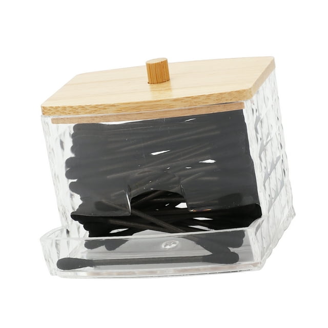 1 Pc Frasco de Hisopos de Algodón Acrílico con Tapa de Patrón de Diamante Color Madera Claro