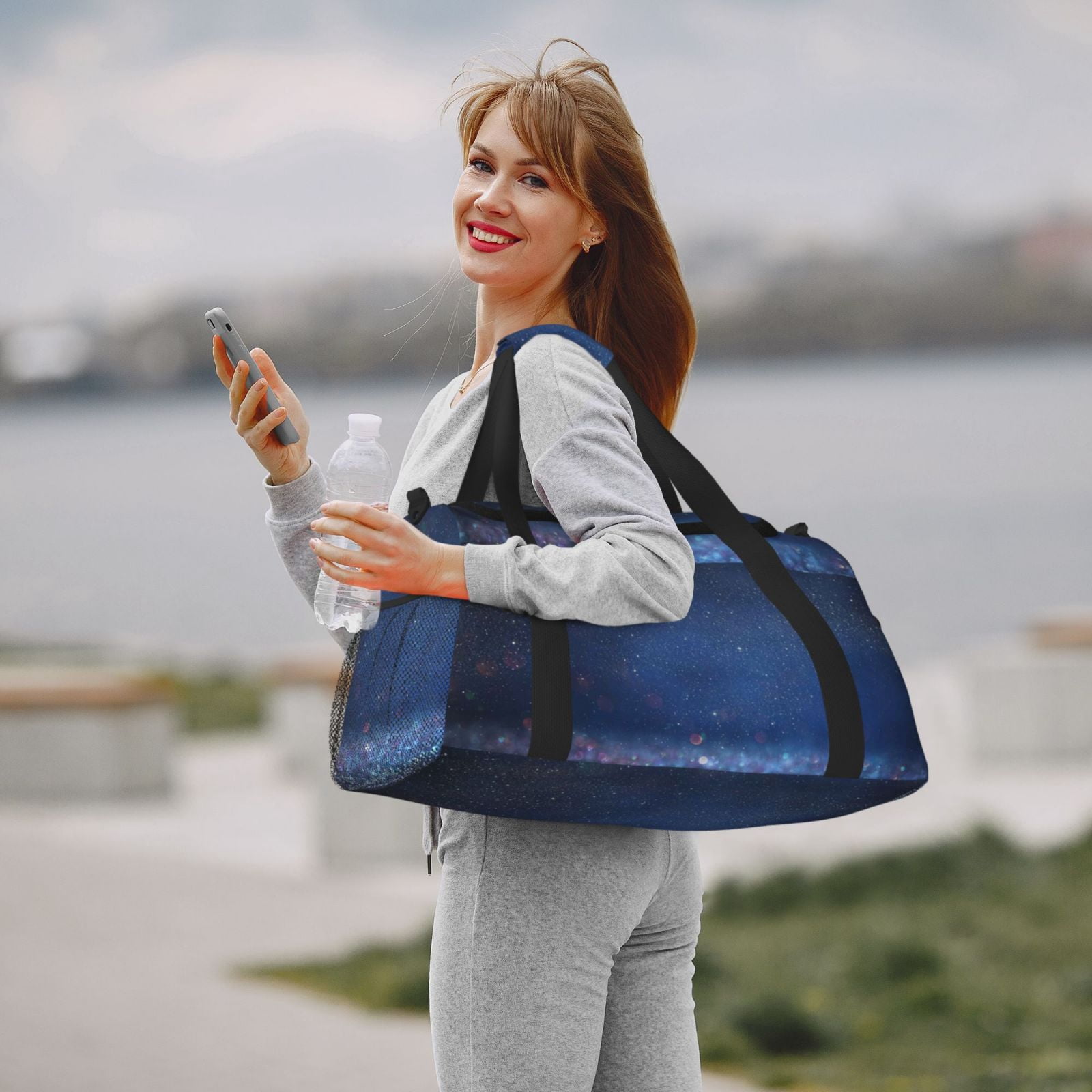 Fuzoiu Retro Blue Glitter Print Travel Duffle Bag,Carry On Tote Bags,Duffel Bag,Sport Gym Bag, Hospital Bag for Labor and Delivery, Overnight Bag,Luggage Bag