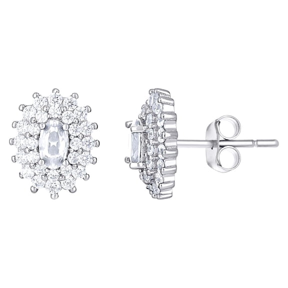 925 Sterling Silver Womens Pink White Oval Round Cubic Zirconia Oval Fashion Stud Earrings 11.5x9.4mm Wide Stud Earring