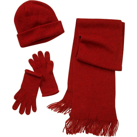 Women's 3-Piece Hat, Gloves and Scarf Lurex Knit Set - Walmart.com