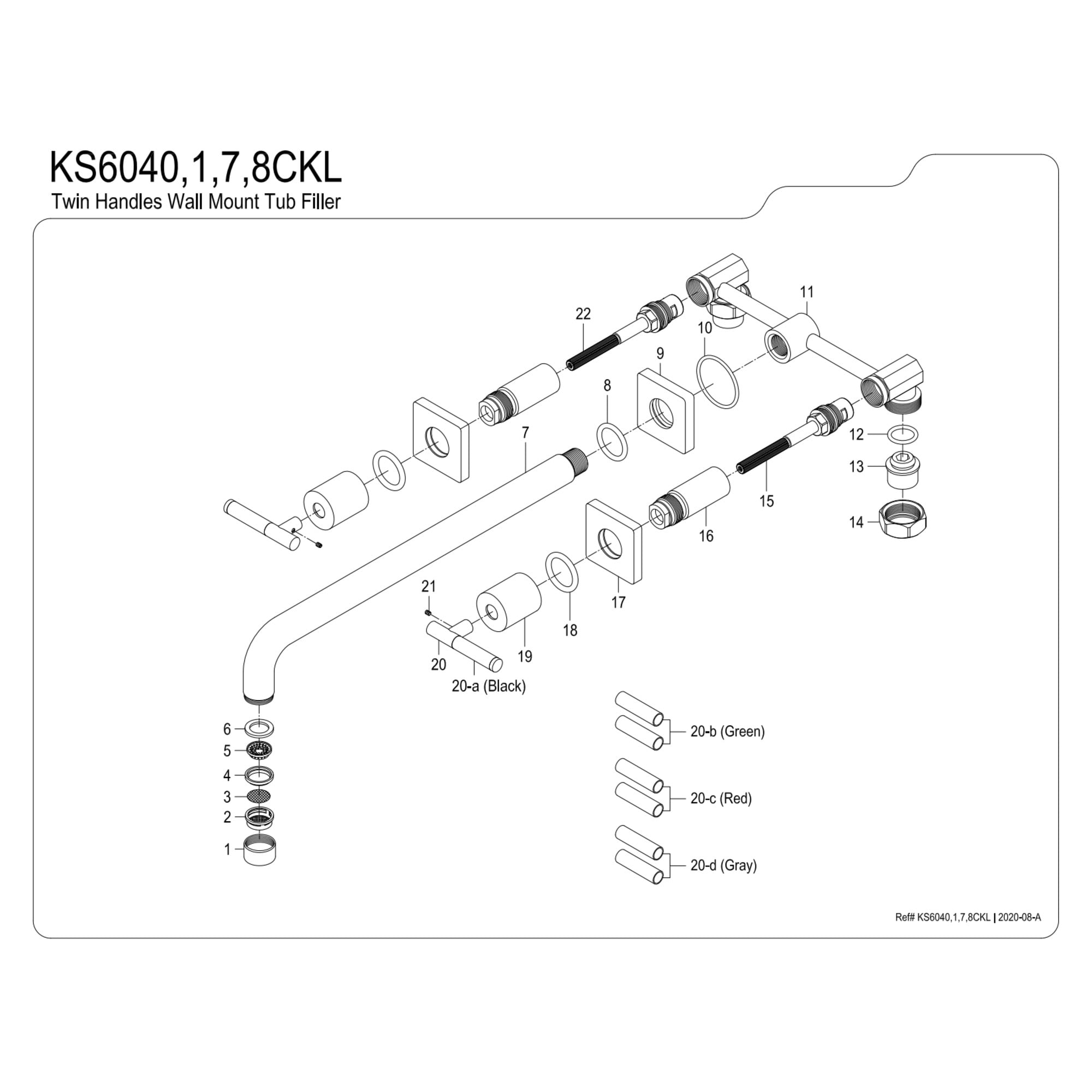 Kingston Brass KS6048CKL Kaiser Two-Handle Wall Mount Roman Tub Faucet, Brushed Nickel