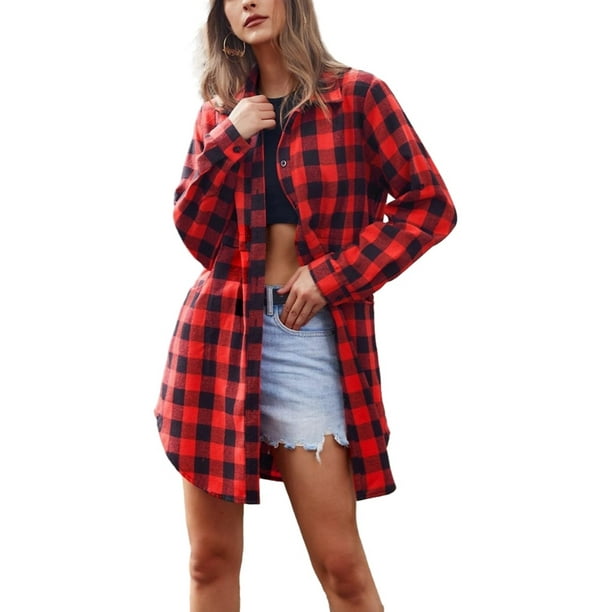 Camisa de manga larga para mujer, vestido camisero a cuadros, vestido tipo blusa, cárdigan de gran tamaño, vestido camisero, vestido a cuadros
