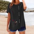 thumbnail image 2 of Vestidos Casuales Para Mujer, Blusas De Mujer De Moda Blusa de moda para mujer con cuello redondo, manga corta y botones en imitación de lino y estampado de colores, 2 of 6