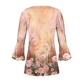 thumbnail image 5 of Pompotops Women's Casual Trumpet 3/4 Sleeve Printed Buttoned Basic Ruched Tops Pleated T-shirts Blouses Clearance, 5 of 5