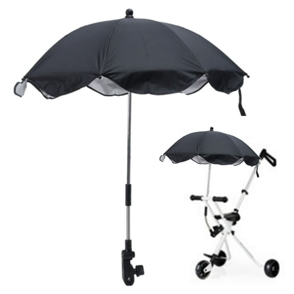 OFFIGAM Black Pram Umbrella with Adjustable Clip, Multi-Function Sunshade, Easy to Mount and Portable Baby Stroller Accessory