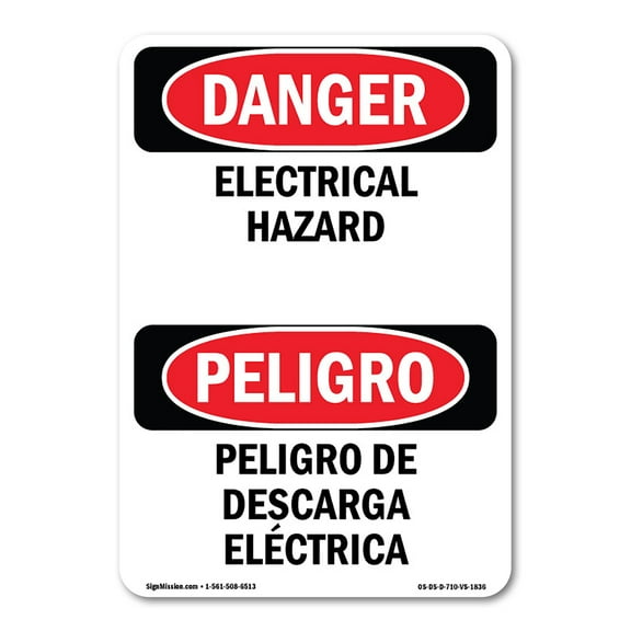 OSHA Danger Sign - Electrical Hazard Bilingual | Plastic Sign | Protect Your Business, Construction Site, Warehouse & Shop Area | Made in The USA