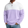 thumbnail image 2 of Men's Casual Pullover Sweatshirt Polyester Solid Patchwork Zipper Standing Collar Long Sleeve Comfort Stretch Fashion | Zenithor,Purple 3XL, 2 of 9
