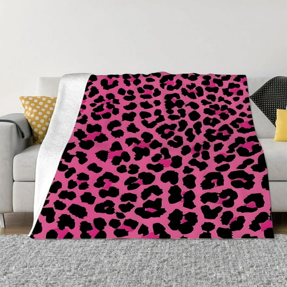 1pc Cozy Contemporary Pink Leopard Print Flannel Blanket - Soft Warm All-Season Knitted Polyester Throw for Sofa, Bed, Office, Camping, Travel