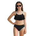 thumbnail image 4 of Bigetiay Girls Swimsuit 2 Piece Bikini Ruffled Bathing Adjustable Straps Striped Hollow High Waist Swimwear Set for 6-14 Years Summer, Size 7-8 Years, 4 of 5