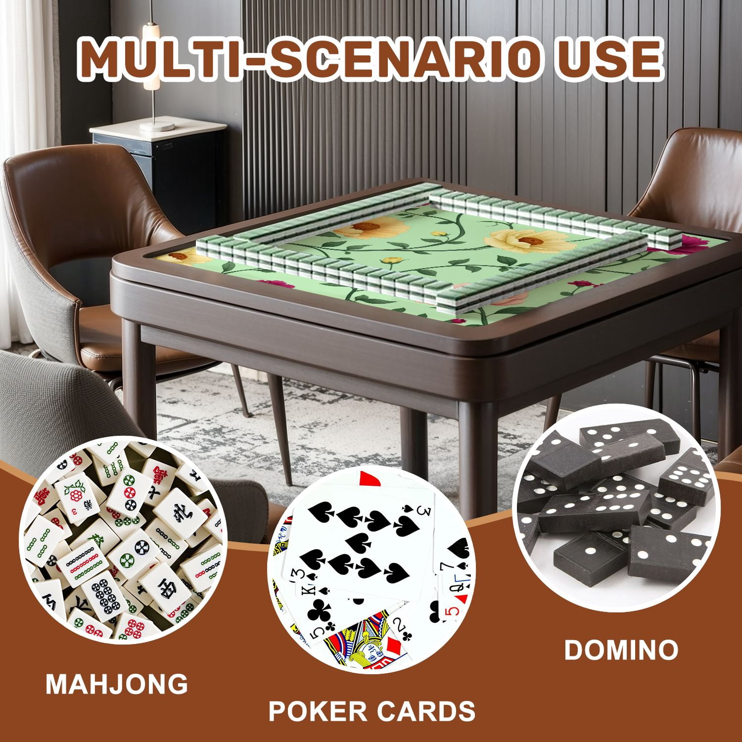 Mahjong Mat 31.5" x 31.5" Elegant Floral Colorful Blooms Green Vines Pastel Non-Slip Noise Reduction American Mahjong Tiles Table Cover for Dominoes Poker Card Board Games Gift