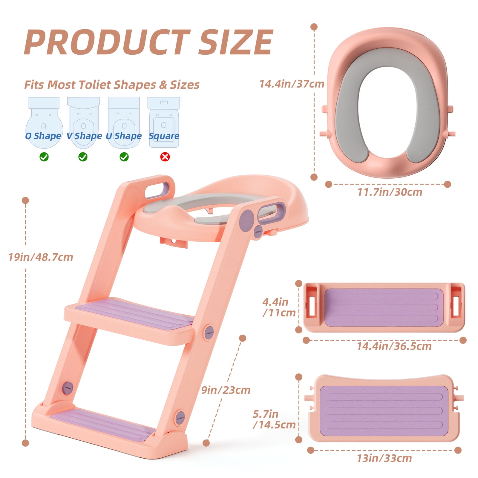 XJD Potty Training Seat for Toddler Toilet with Step Ladder for Kids Boys Girls Potty Training Toilet Adjustable Comfortable PU Safe Potty Seat with Anti-Slip Pads