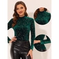 thumbnail image 2 of Blusa de mujer de terciopelo con cuello redondo y manga larga con estrellas brillantes metálicas Verde L, 2 of 5