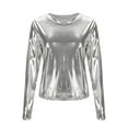thumbnail image 6 of HongQid Metallic Shirts for Women's Sparkly Disco Party Shiny Tops Long Sleeve Round Neck Tee, 6 of 7