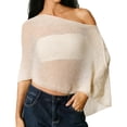 thumbnail image 2 of Women Sheer Poncho Top Lightweight Knit Crochet Shrug Bolero Mesh Batwing Sleeve Sweater Cover up Beachwear Summer Sheer Blouse Top for Evening Dress Beige One Size, 2 of 6
